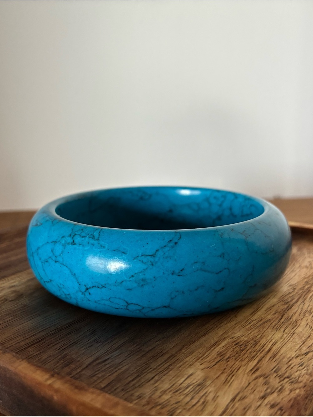 Turquoise Howlite Style Stone Bangle Bracelet 1” Wide Blue Veined Chunky